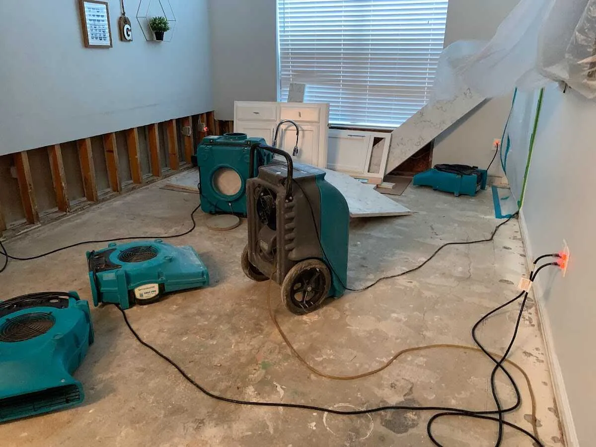 Dehumidifier in flood-cut room for Water Damage Restoration in Moorpark